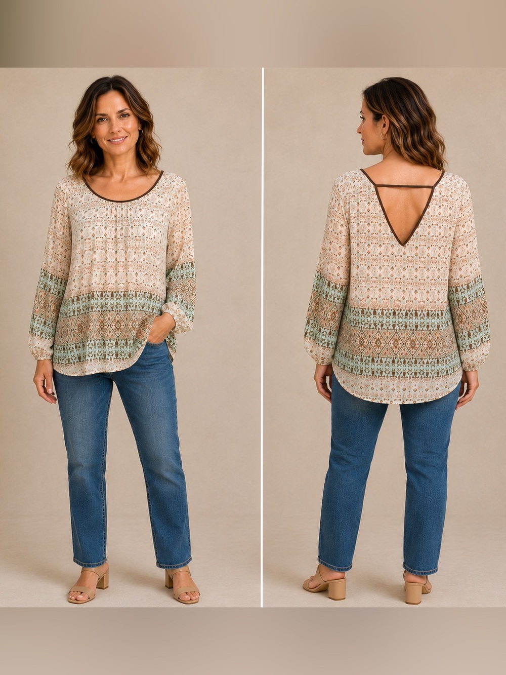 Blu Pepper L Sheer Long Sleeve Tunic Top Boho